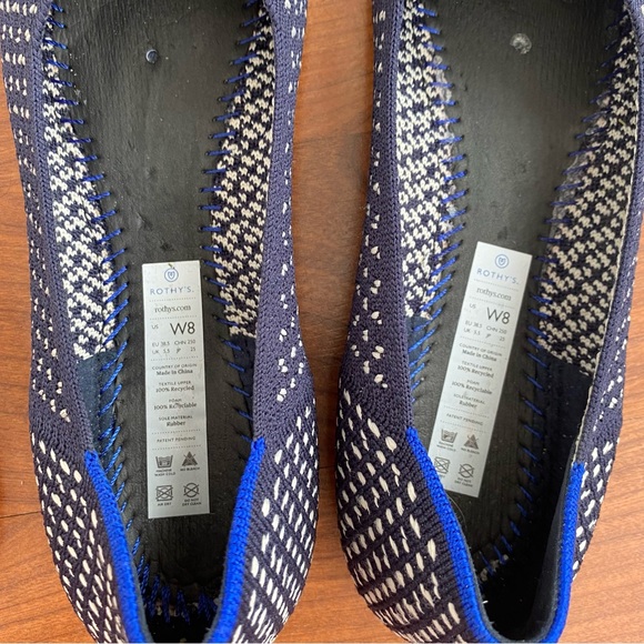 Rothy’s The Flat Round Toe Navy and White Polka Dot - Picture 3 of 7